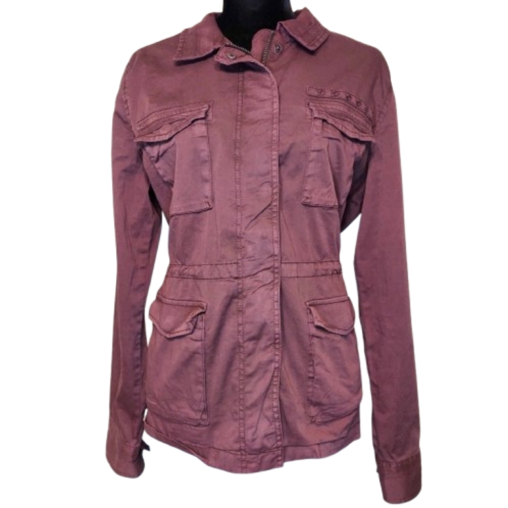 Sonoma Women's Burgundy Classic Utility Jacket Cinched Waist Size Large